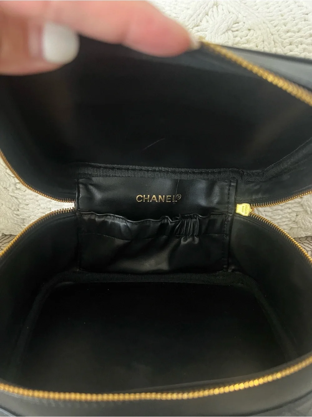 Chanel Black Quilted Leather Top-Handle Vanity with Gold Zipper